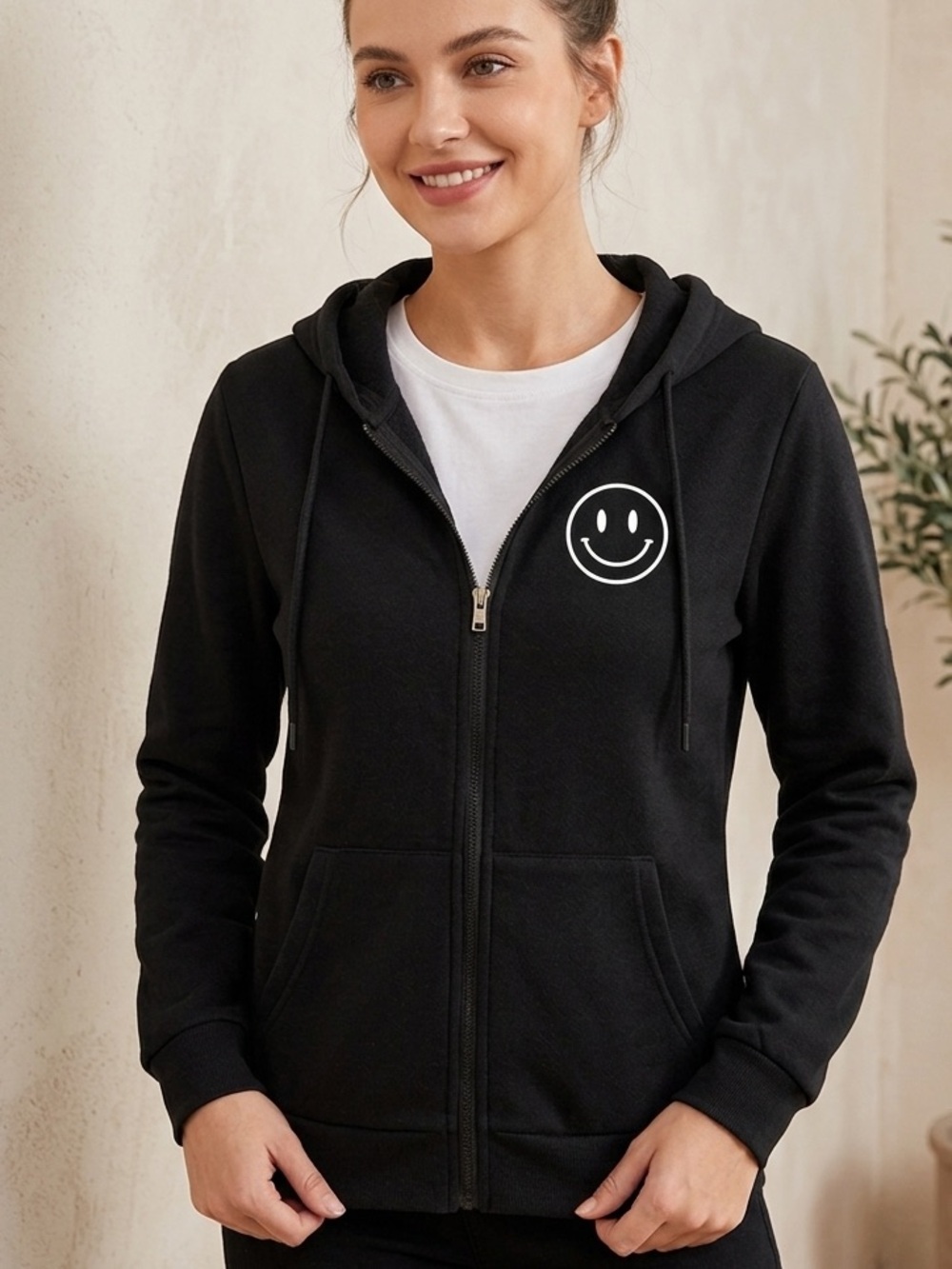 Angel Cult Black Zip Smiley Face Hoodie XL Have A Good Day Streetwear Y2K Goth